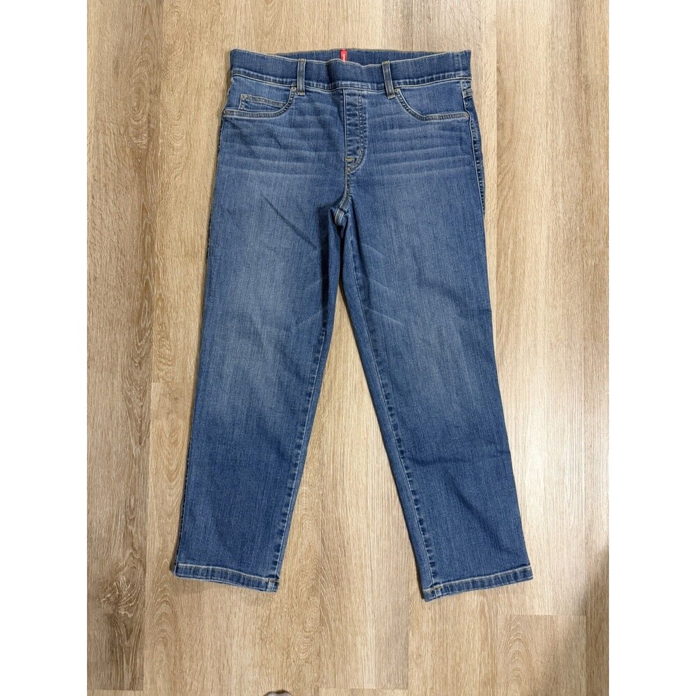 Spanx Pull On Jeans Slim Straight Tummy Control Jeans Mid Wash Stretch Petite XL